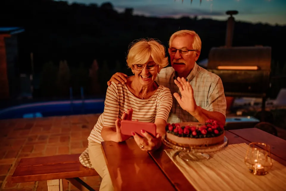 Older adults connecting safely through a video call